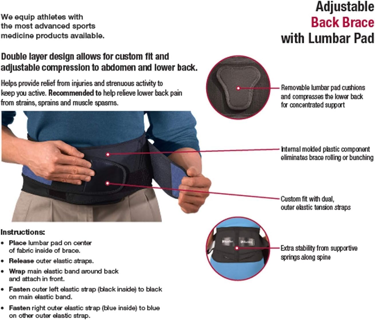 Sports Medicine Adjustable Lumbar Back Brace with Removable Pad, Back Pain Relief Support for Men and Women, Ideal for Upper and Lower Back Pain, Sciatica, Scoliosis, Black