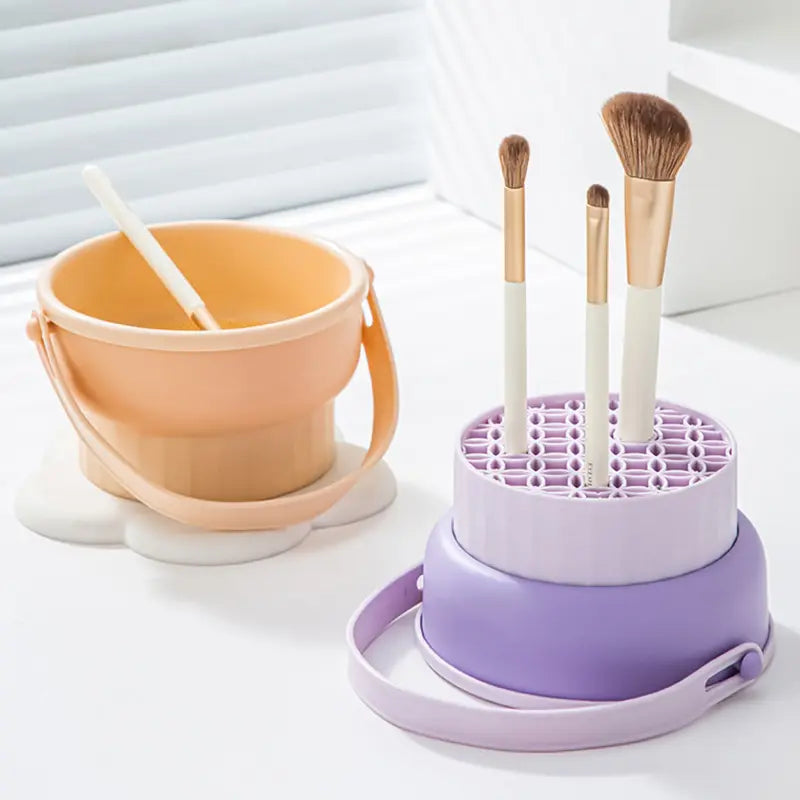 JOJOANS Makeup Brush Cleaning Mat 2 in 1 Silicone Makeup Brush Cleaner Bowl with Drying Holder